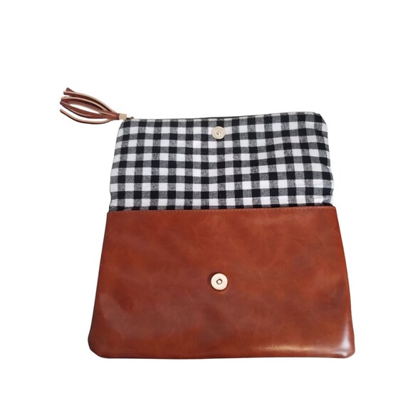 Funky Monkey Clutch Purse "Fold-Over" Black Check Leather - Picture 3 of 10